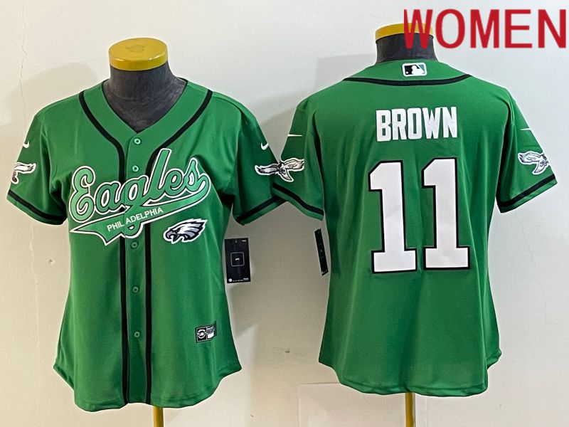 Women Philadelphia Eagles #11 Brown Green Nike 2023 Co Branding Game NFL Jersey style 3->women nfl jersey->Women Jersey